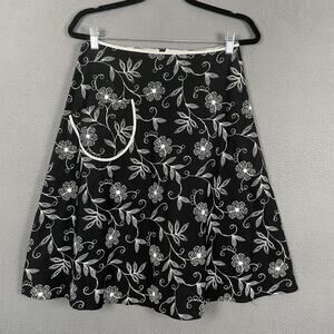 Lapis Skirt Womens Small Black Floral A Line Pocket Lined Cotton Stretch USA